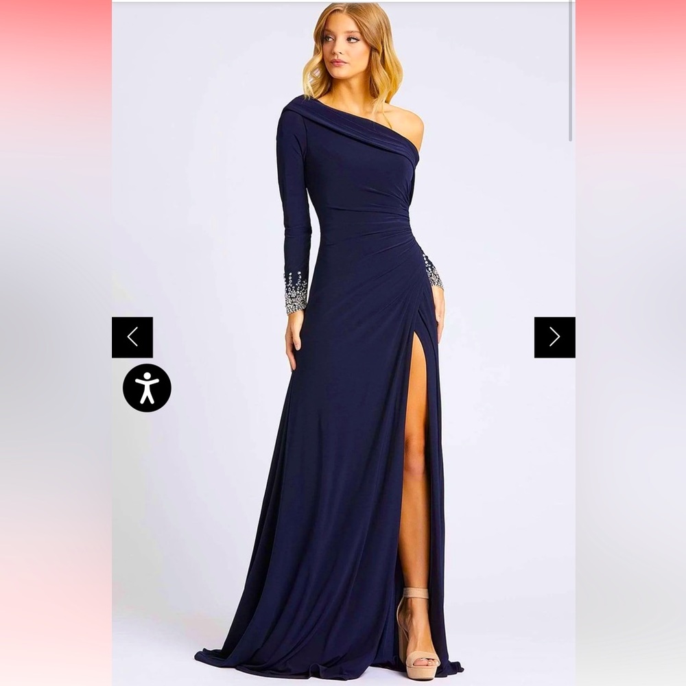 Mac Duggal Navy One-Shoulder Prom Dress